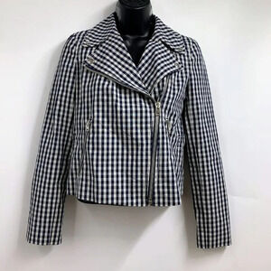 J. Crew Women's Gingham‎ Plaid Linen Blend Motorcycle Jacket Size 00